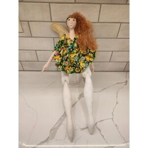 Articulated Handmade Fairy Ballerina Fabric Doll With Floral Dress Wings 19"
